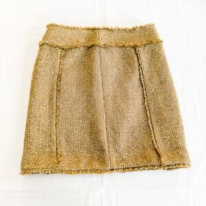 Michael Kors Gold Tan Fringe Hem Eyelet Mini Skirt Fully Lined Size 2